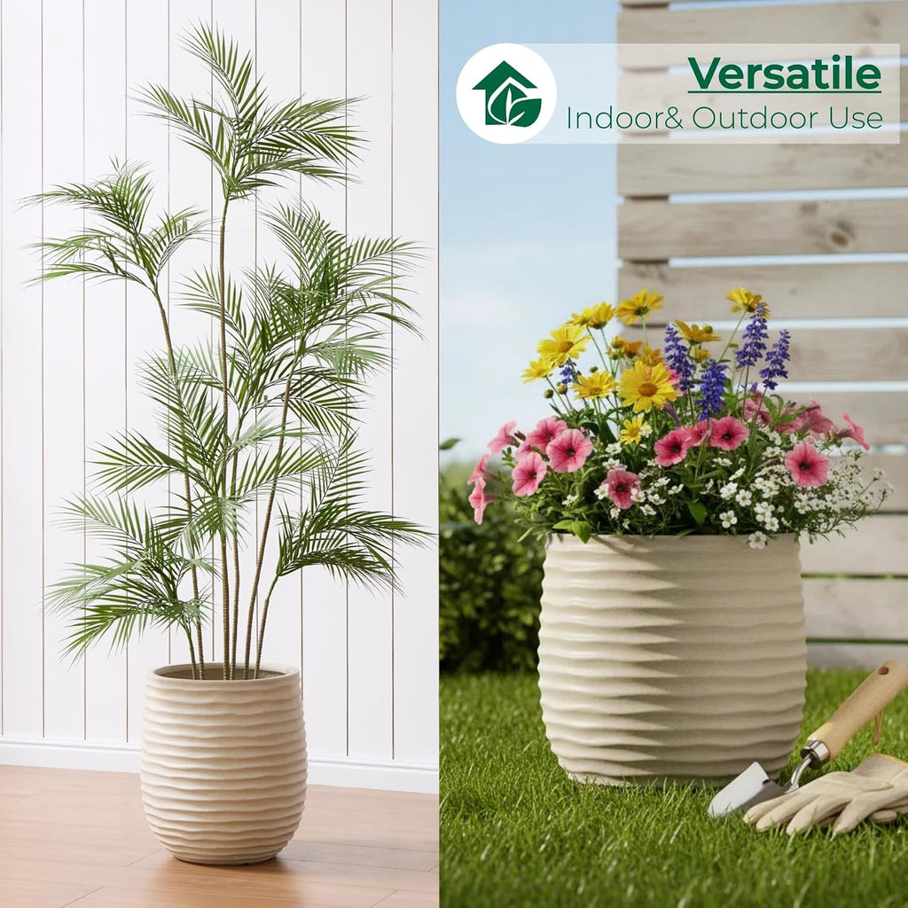 15"+11"+7.9" Dia Concrete Planter Set of 3, Flower Pot with Wavy Texture | Indoor Outdoor Large Planters with