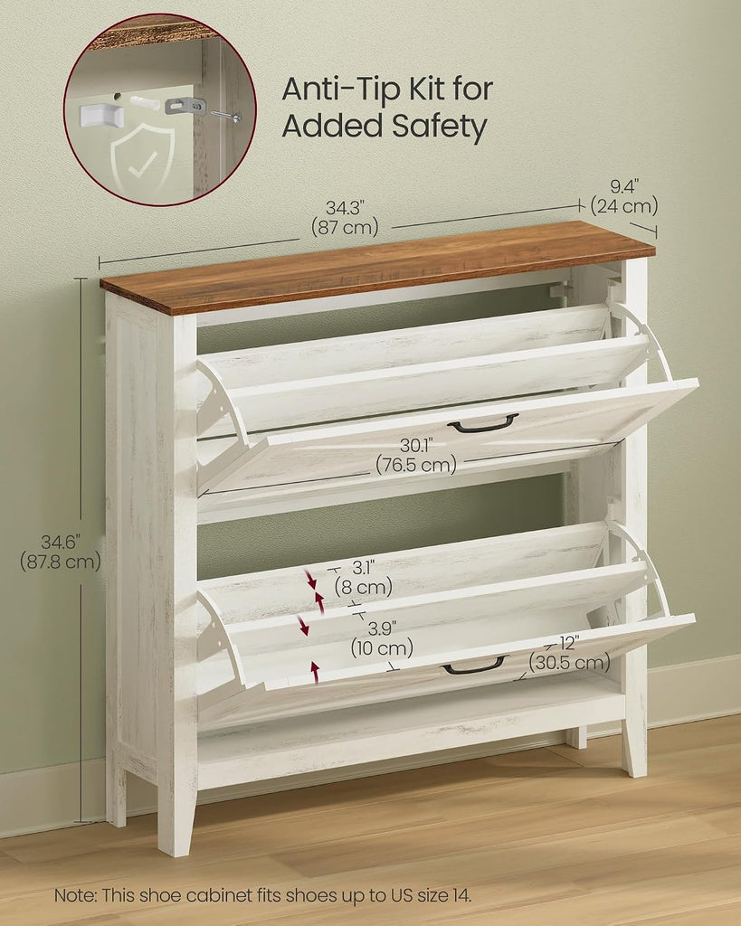 Shoe Storage Cabinet Organizer with 2 Flip Drawers, Freestanding Narrow Shoe Rack Cabinet , Farmhouse