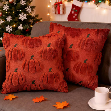 Fall Pumpkin Decorative Throw Pillow Covers 26x26 Set of 2 Pillow Covers, Faux Fur Square Pillow Cover Fluffy Plush