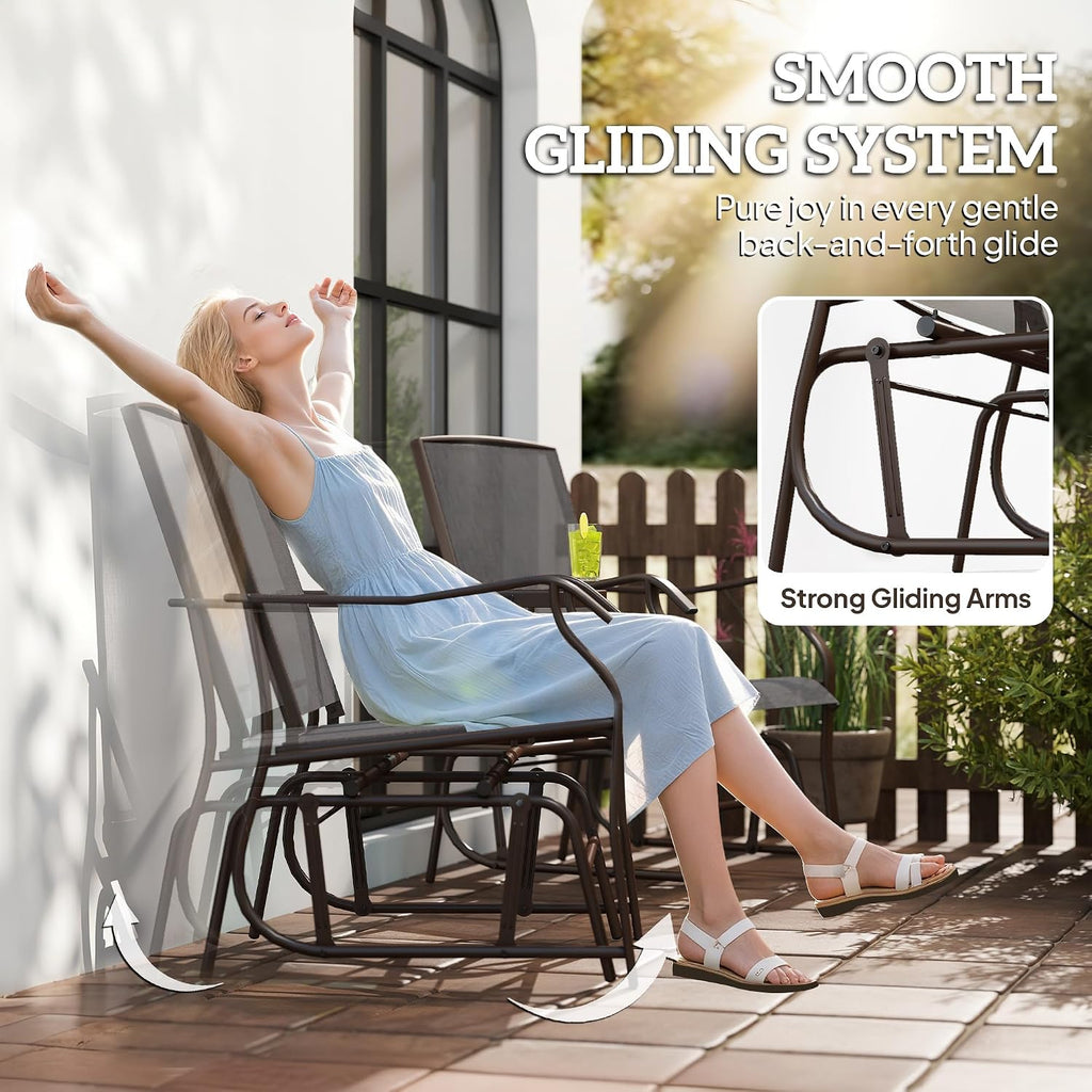 Outdoor Glider Chair with Table 2-Seat Patio Loveseat Gray | Rocking Chair Swing Love Seat, Breathable Sling