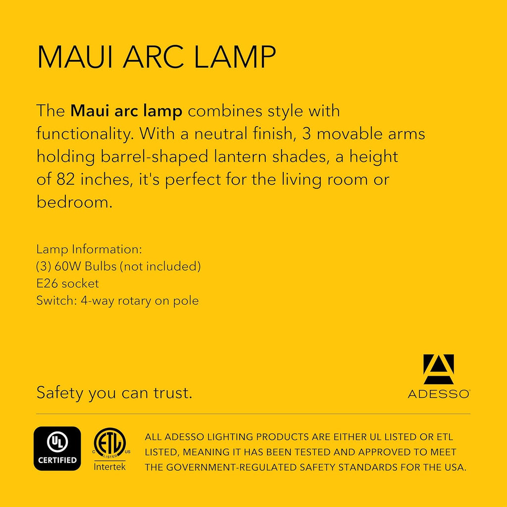 Maui Arc Floor Lamp with 3 Movable Shades & Adjustable Height- Perfect Lighting and Corner Decor, Antique Bronze