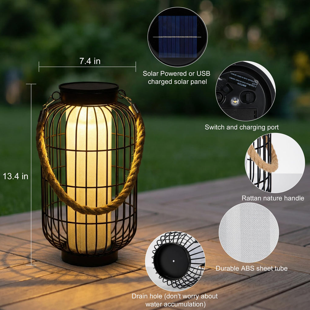 Large Solar Lanterns Outdoor, Rustic Style Metal Patio Solar Lantern