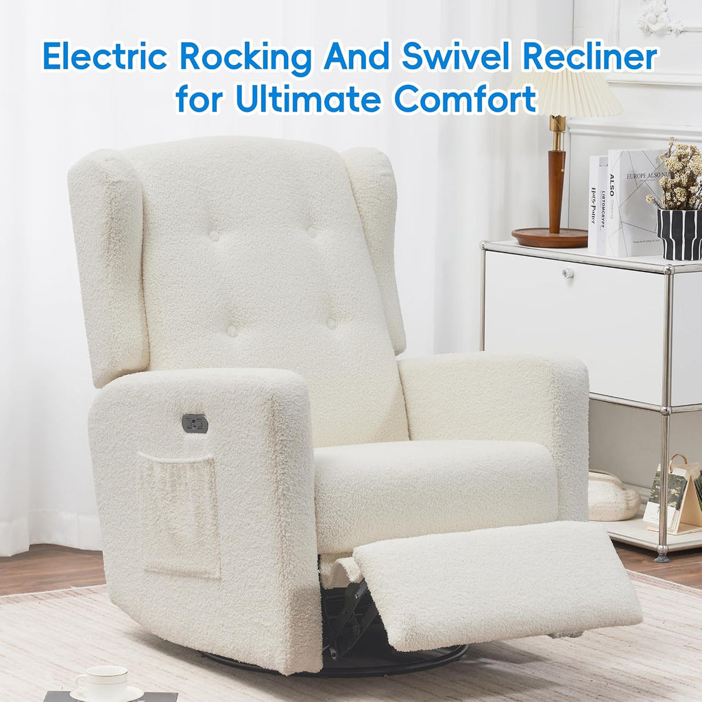 Swivel Rocker Power Recliner Chair, 270° Swivel Glider Recliner with USB & Type-C Charging, Electric Reclining Chair