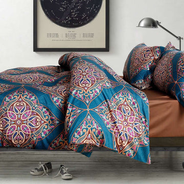 Damask Medallion Duvet Cover, Luxury Paisley Print Bedding Set, 400 Thread Count Egyptian Cotton (Teal, Queen)