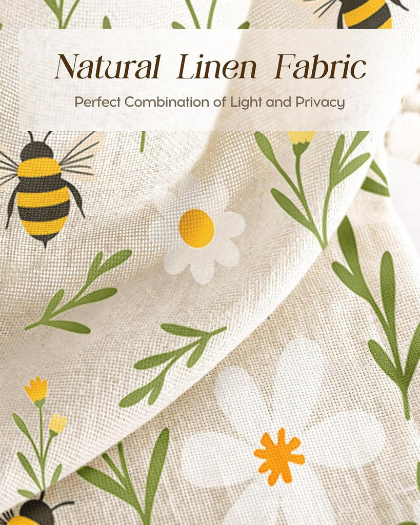 Bee Kitchen Tier Curtains - Linen Blend Country Cafe Curtains Farmhouse Small Window Treatments Over
