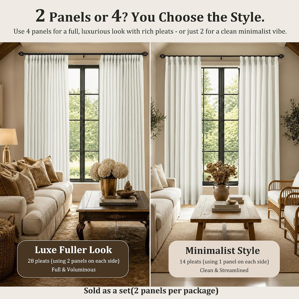 Pinch Pleated Linen Curtains, 2 Panels Premium 400GSM Memory Trained Semi Sheer Light Filtering Window Drapes