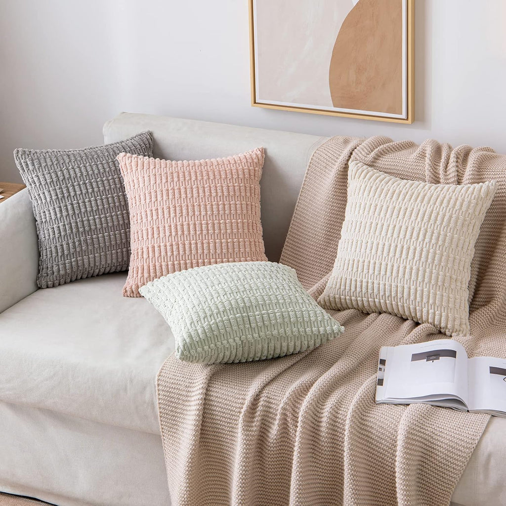 Pack of 2 Corduroy Decorative Euro Sham Throw Pillow Covers 26x26 Inch Soft Boho Striped Pillow Covers Modern