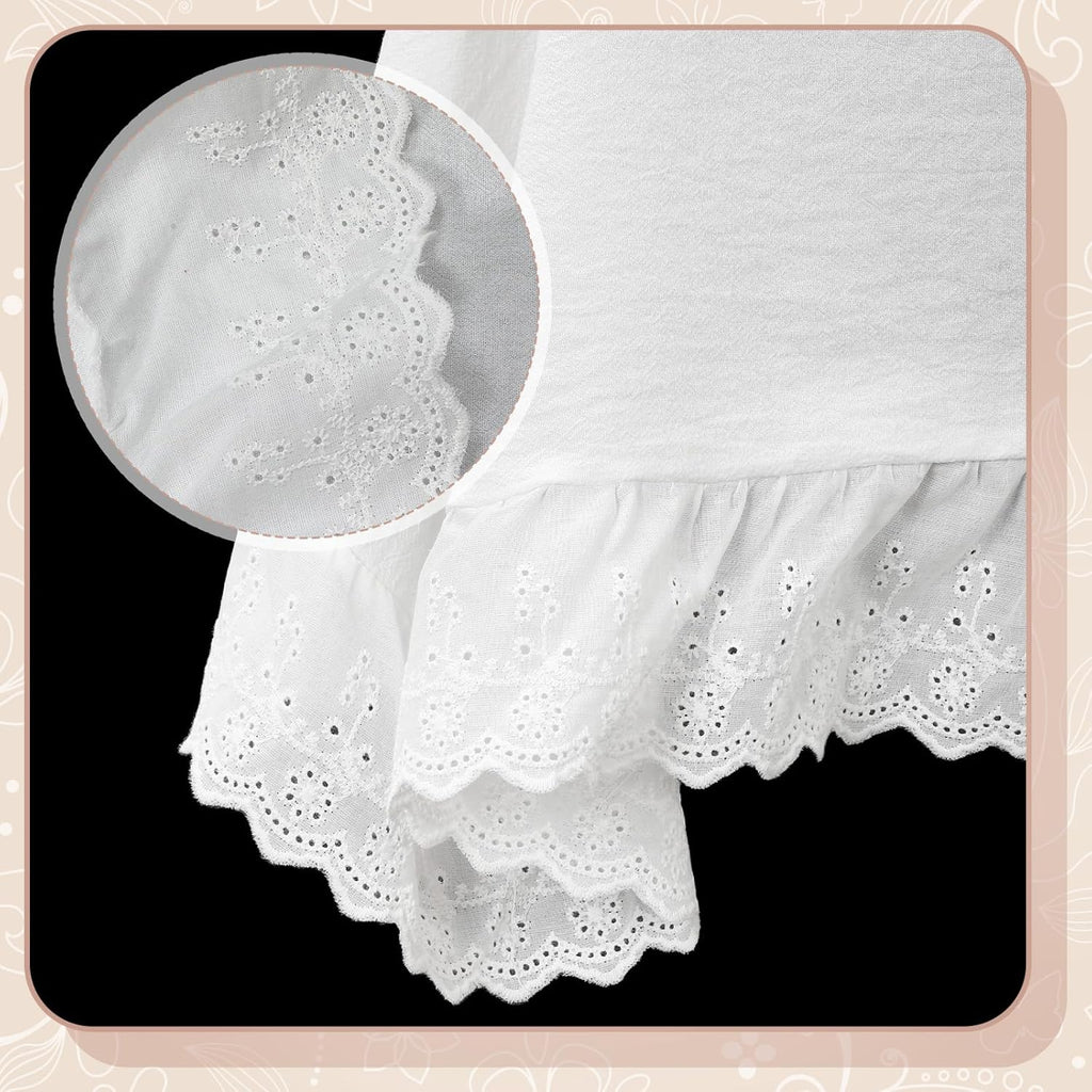 Vintage White Ruffle Tablecloth Retro Farmhouse Ruffled Cotton Tablecloth Rustic Embroidered Washabl