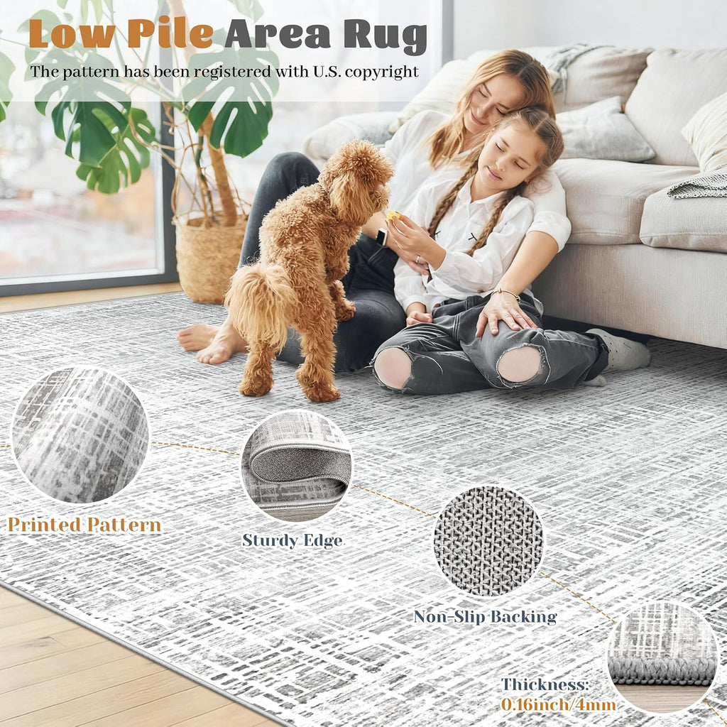 8x10 Area Rugs for Living Room, Washable Large Area Rug Neutral Modern Abstract Bedroom Rug Soft Non Slip Low Pile