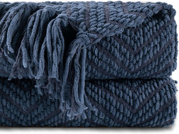 Navy Blue Throw Blanket, Knitted Blue Blanket Throw 50'' x 60'', Super Soft Warm Navy Throws for Chair Sofa Home Decor