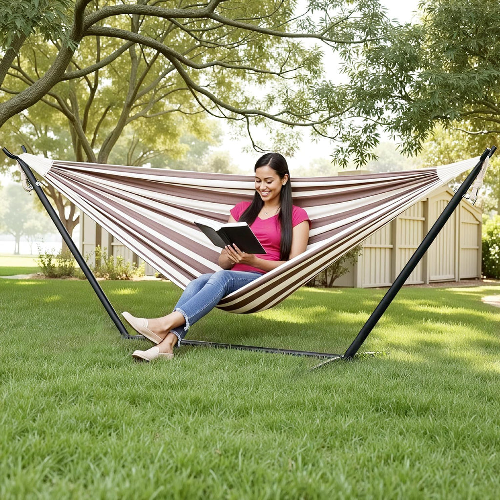 Portable Hammock Double Stand | No Hammock | Sturdy Steel Construction | 400lbs Max Load | Height Adjustable | Double