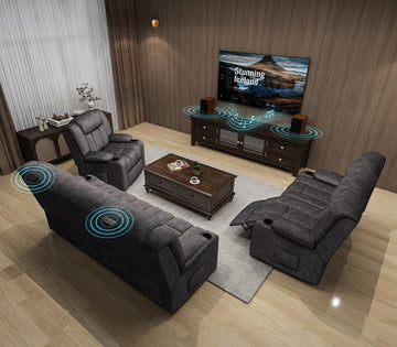 Loveseat Recliner Sofa,Fabric Home Theater Seating Seats,RV Manual Reclining Chair with Bluetooth Speakers,Living Room