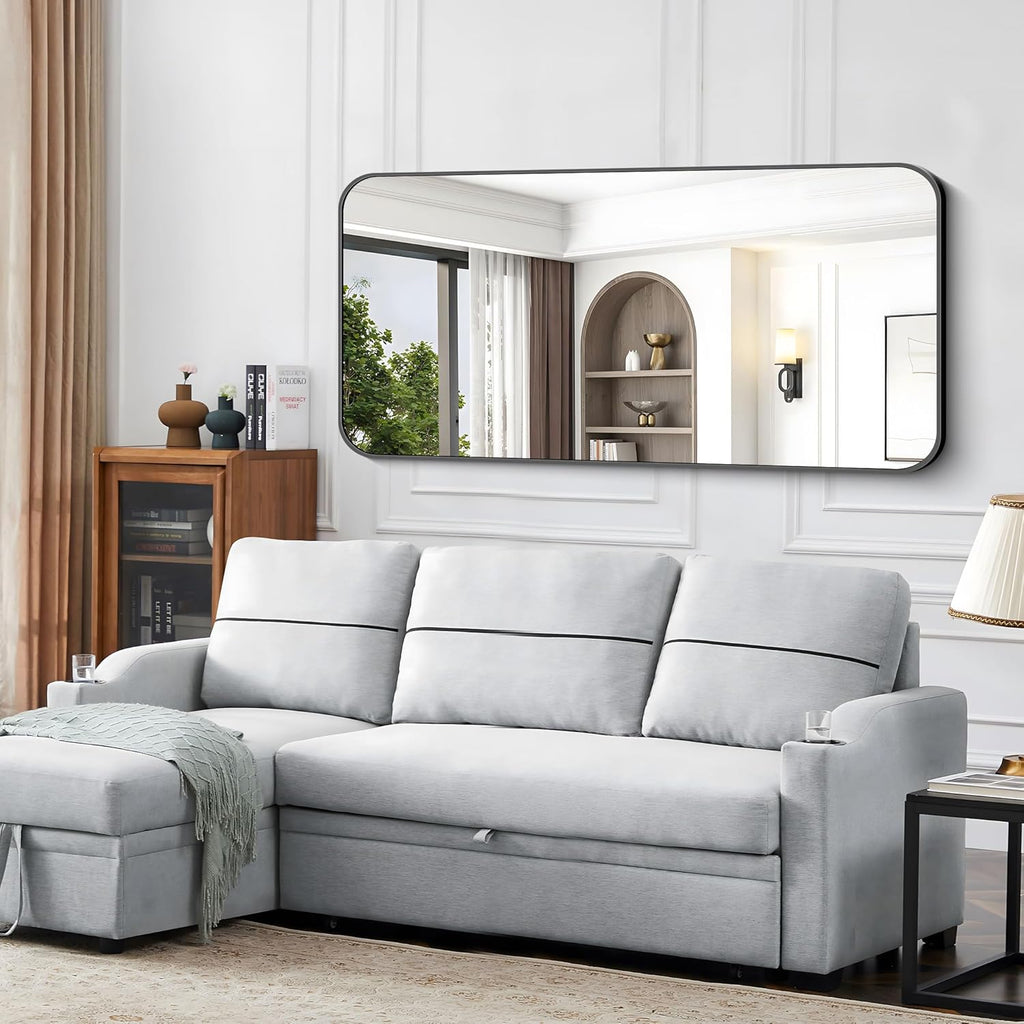 Black Bathroom Mirror, 66x30 inch Aluminum Metal Frame Rectangular Vanity Mirror, Large Wall Mounted Rectangle Mirrors