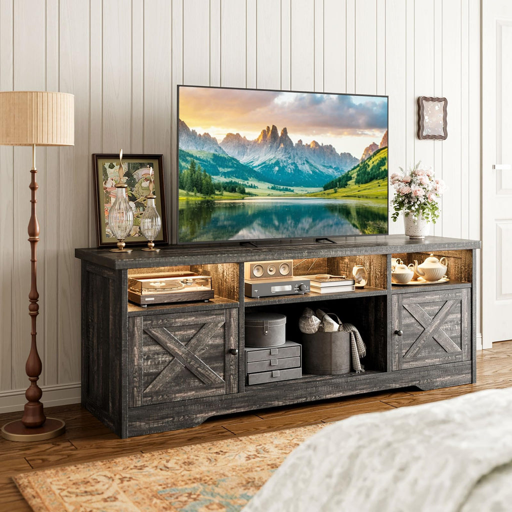 TV Stand for 65 Inch TV, Entertainment Center, Dark Oak