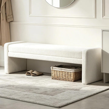 66.9" White Upholstered End of Bed Bench Fit Full/Queen/King Size Bed,Modern Under Window Bench,Rectangle Ottoman