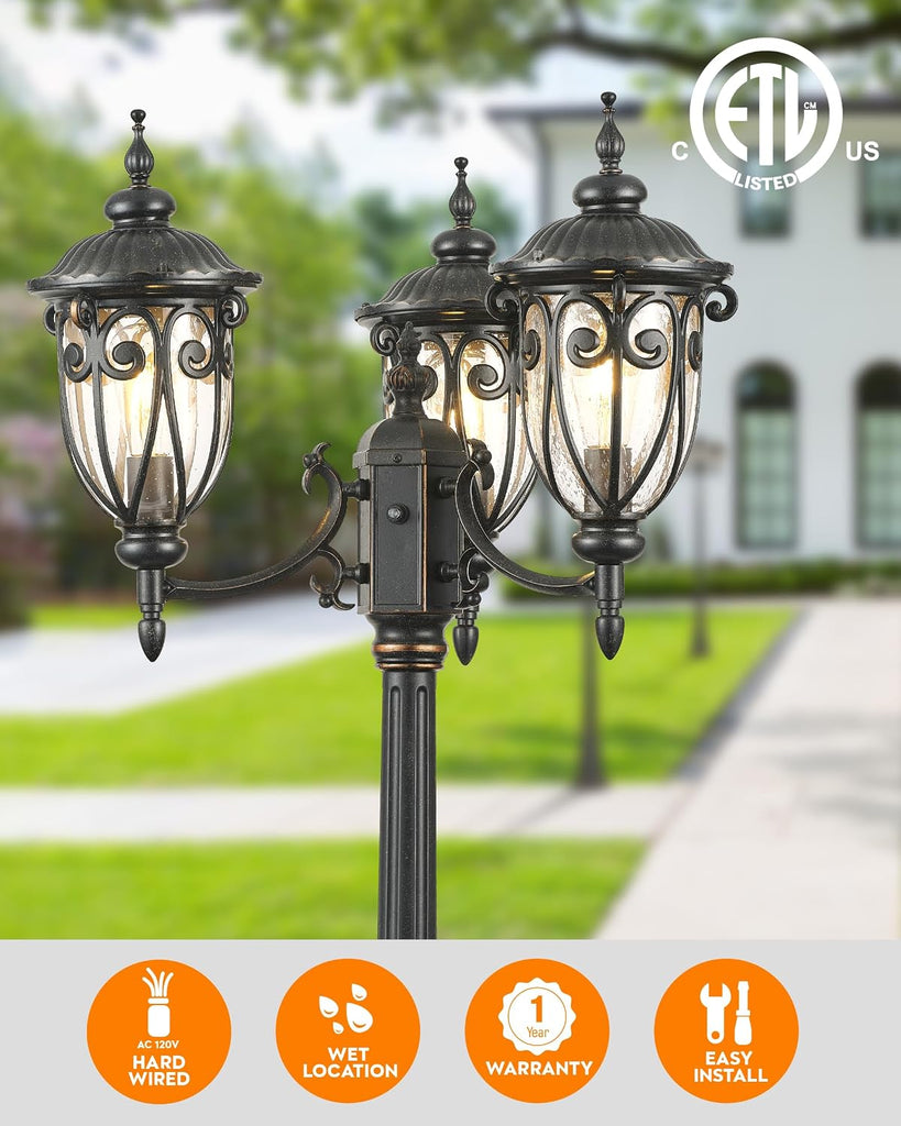 Black Outdoor Pendant Light Lantern, Modern Outdoor Chandelier, Outdoor Lamp Post Light with Outlet