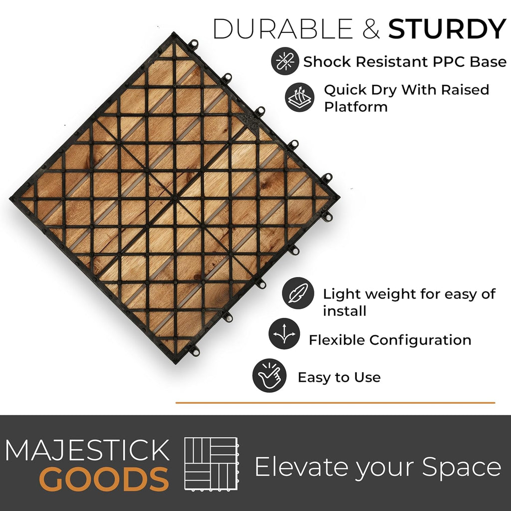 Interlocking Long Slat Deck Tiles, Acacia Wood Interlocking Deck Tiles - Easy Installation for Patio Flooring &