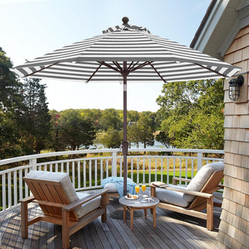 OLEFIN 5-Year No Fading 9FT Patio Umbrella, Outdoor Table Umbrella with 8 Sturdy Ribs (Gray Stripe)