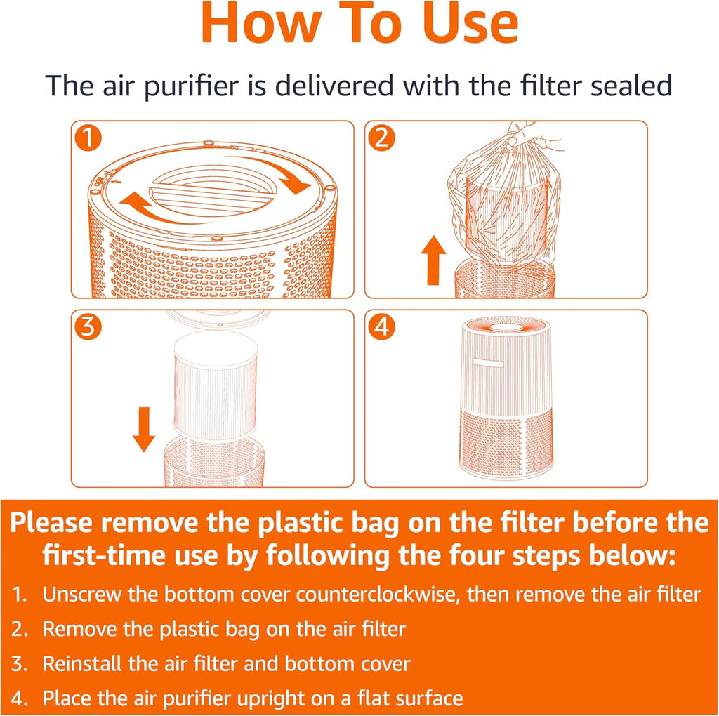 Air Purifier for Home and Office, With Activated Carbon, 3 Speeds, Timer, Sleep Mode (32db), Energy 