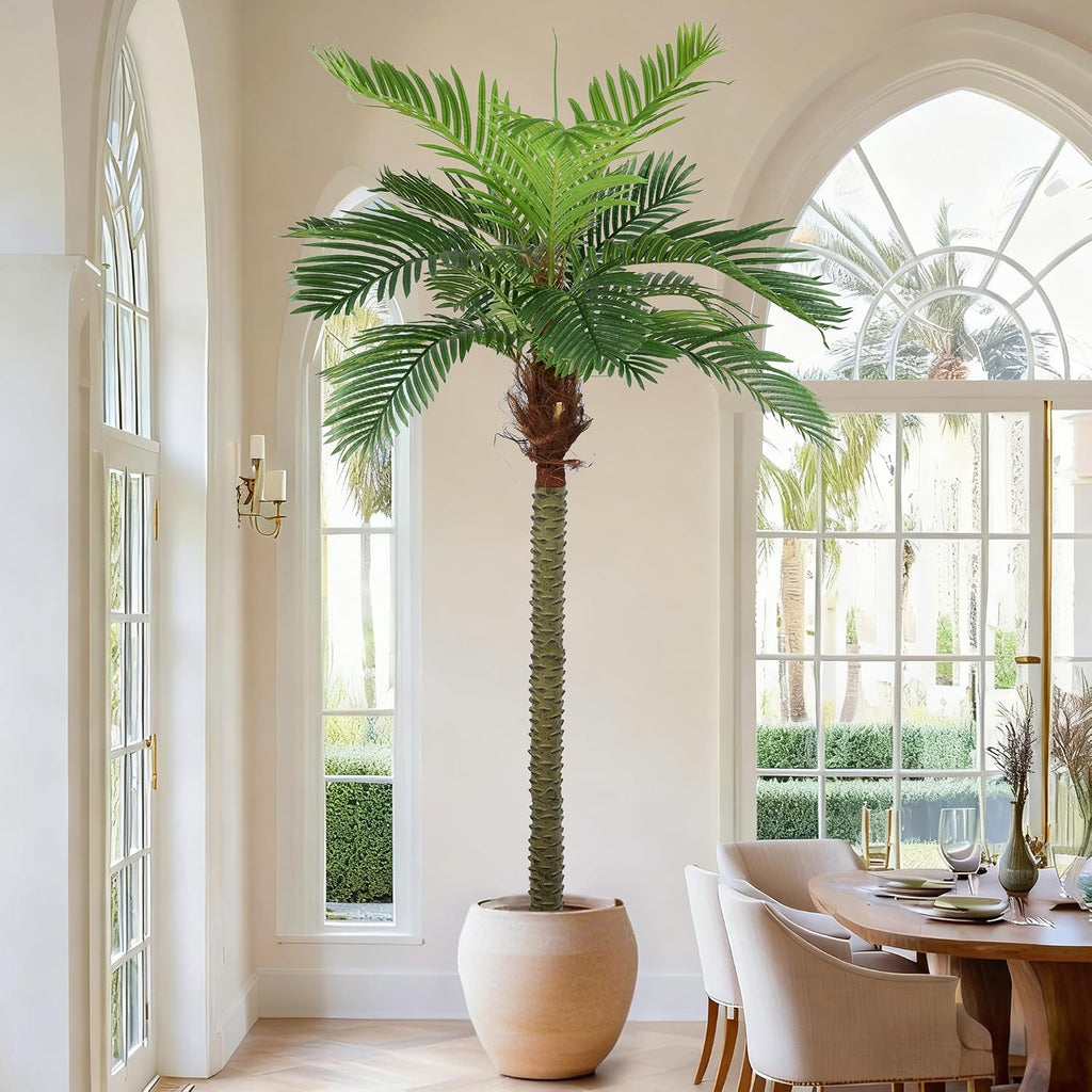 Palm Tree 8ft for Outdoors Faux Triple Phoenix Palm,96 Inch Tall Large Fake Tropical Palm Tree ,Poolside,Garden,Home