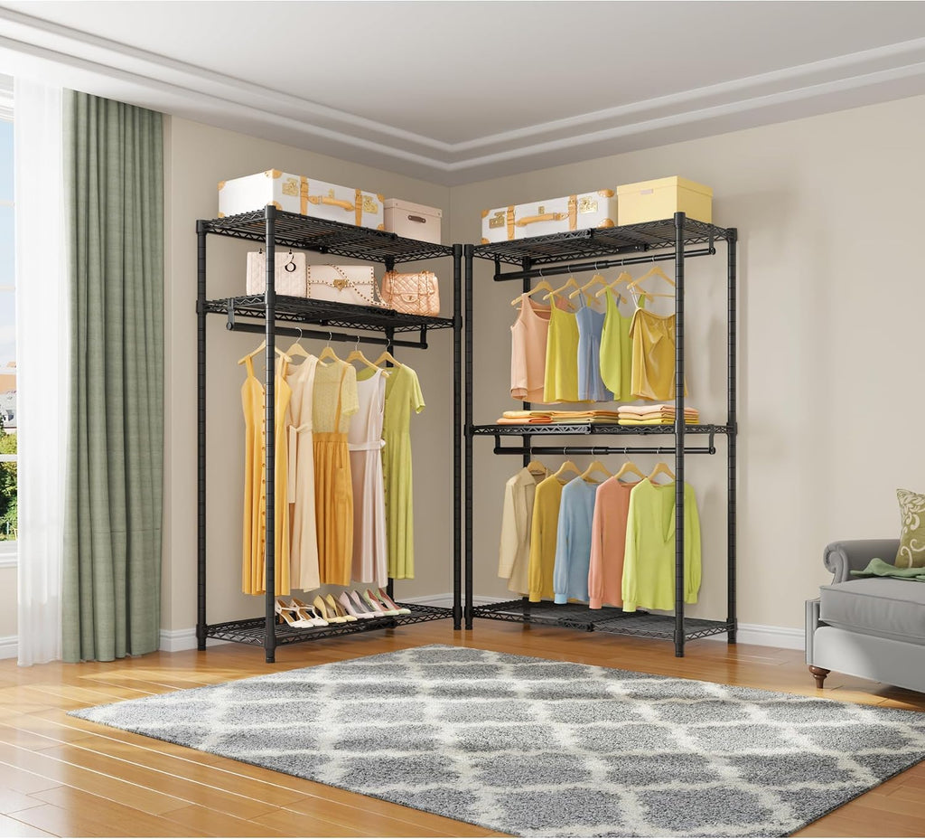 X1 Expandable Clothes Rack Heavy Duty Adjustable Closet System Black | Adjustable Shelves and Hanger Rods from 2' to