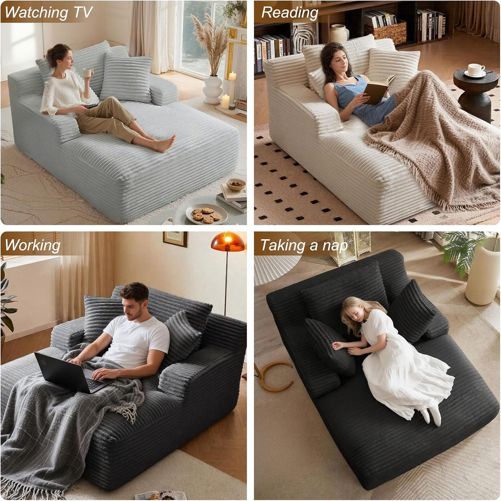 66" Oversized Chaise Lounge Chair Indoor, Corduroy Boneless Chaise Lounge Chair, Deep Seat Oversized Comfy Reading