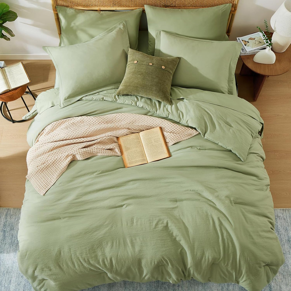 Comforter Set - 7 Pieces Sage Green Soft Bed in a Bag with Fitted Sheet, Flat Sheet, 2 Pillow Shams