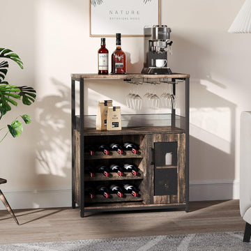 Wine Bar Cabinet with Detachable Wine Rack and Storage Space | 3-Tier Buffet Cabinet with Glass Holder and Mesh Door
