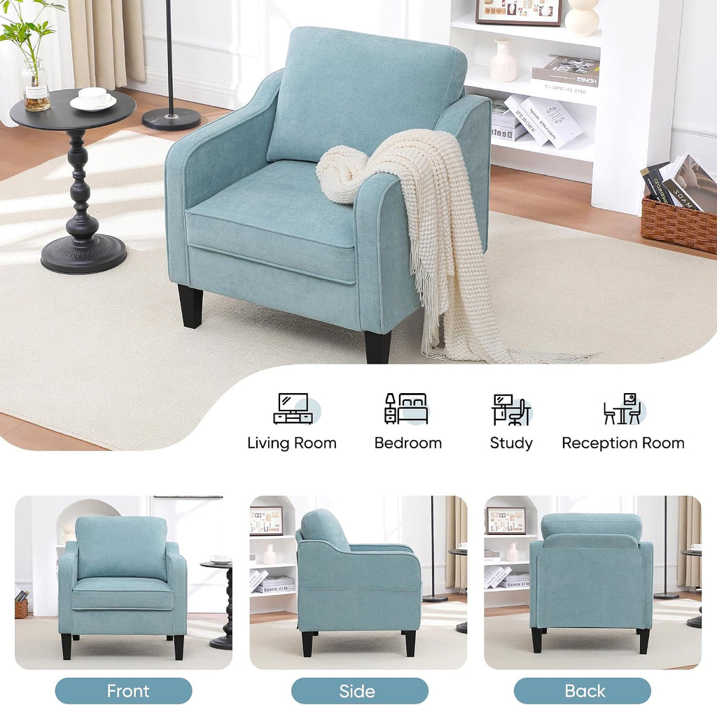 Accent Chair , Mid Century Modern Reading Chair , Upholstered Armchair with Side Pockets, Comfy Single Sofa Side