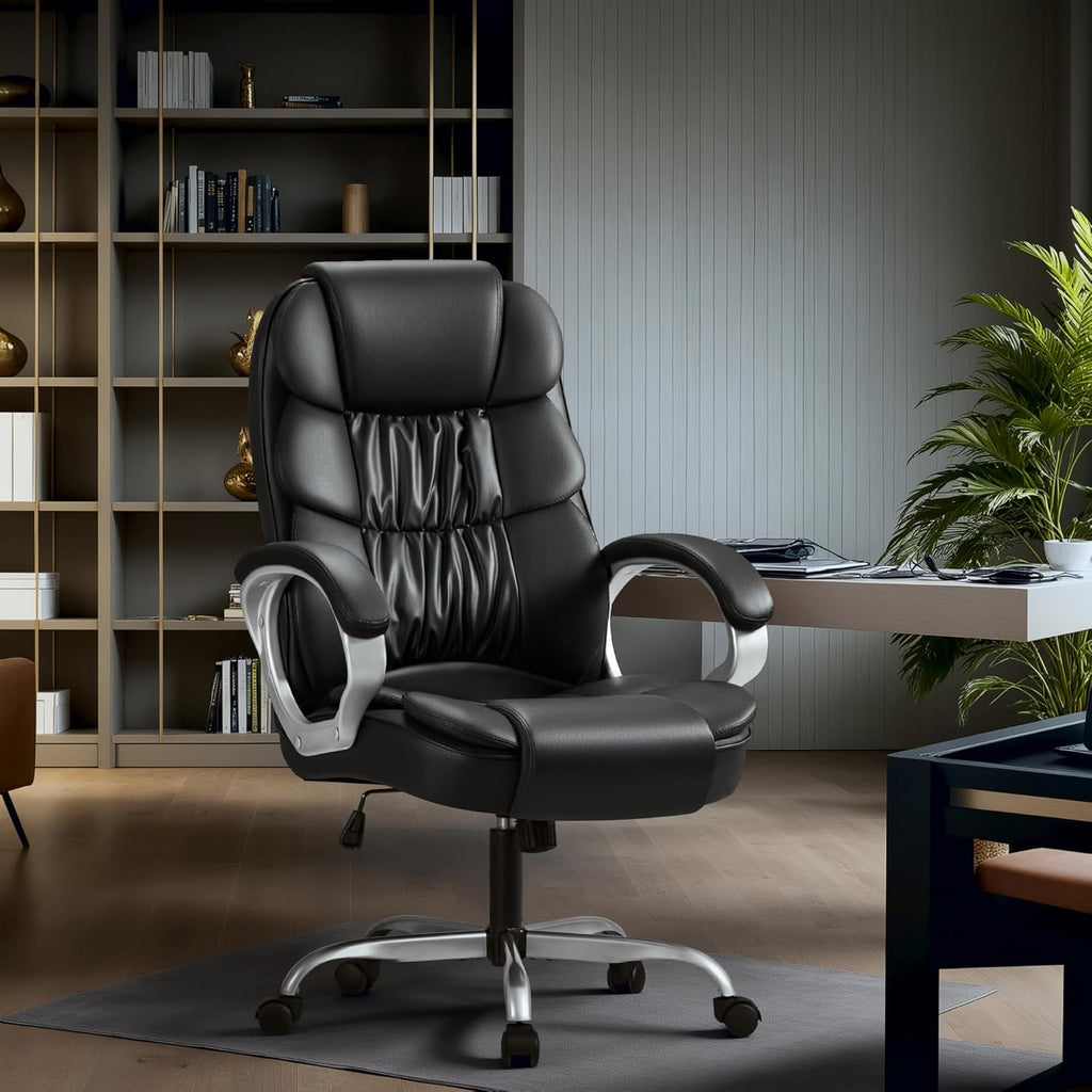 High Back Computer Desk Chair, PU Leather Adjustable Height Modern Executive Swivel Task Chair with Padded Armrests