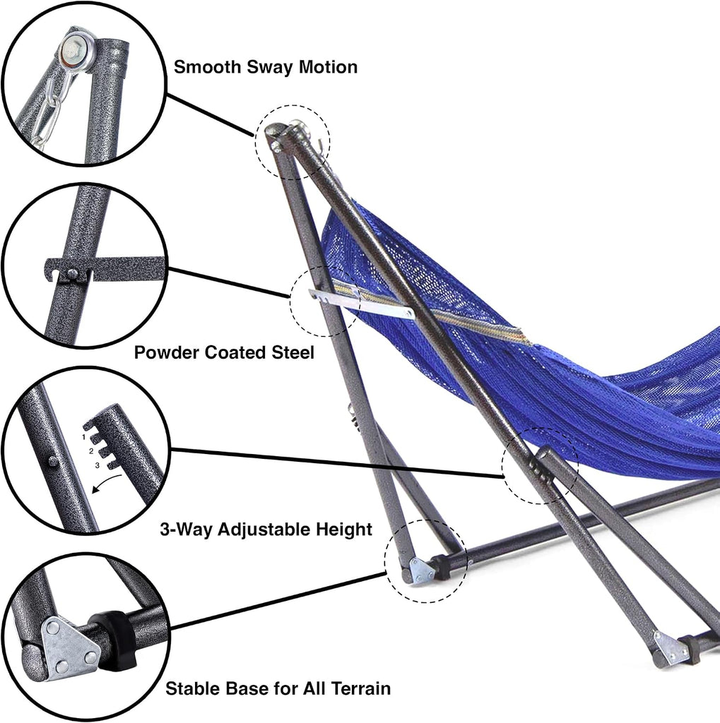 Home Fashion Portable Hammock with Collapsible Steel Stand, 450 lbs Capacity, No Tools Assembly, Carrying Bag