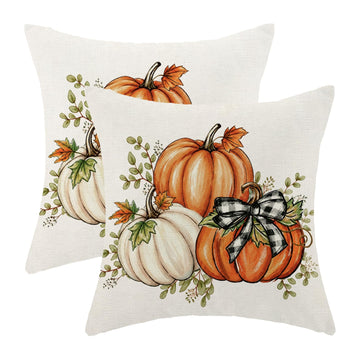 Fall Orange Pumpkin Leaf Throw Pillow Cover 20x20 Set of 2, Outdoor
