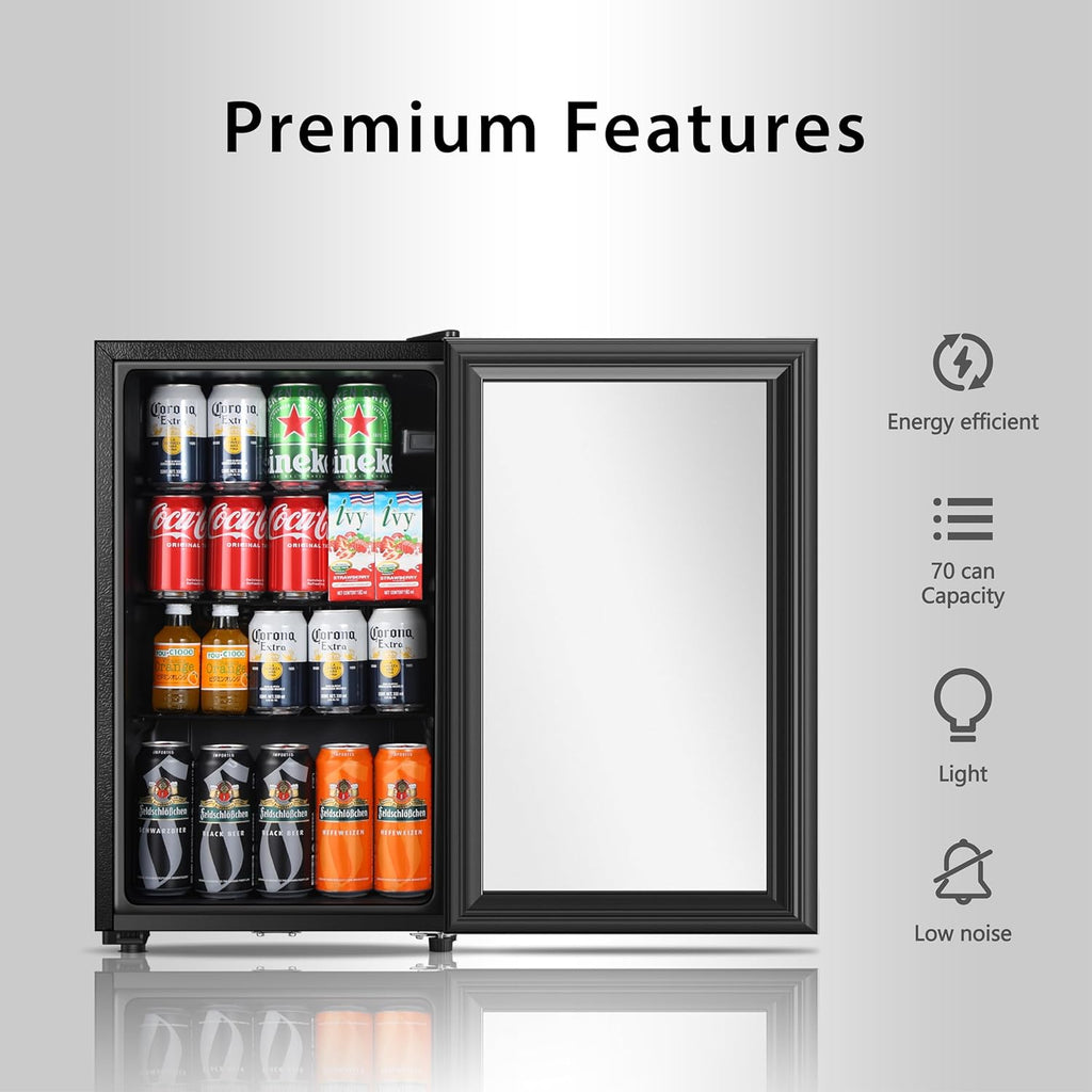 Beverage Refrigerator, 2.3 Cu.Ft, Mini Fridge with Glass Door for Soda Beer, Fre