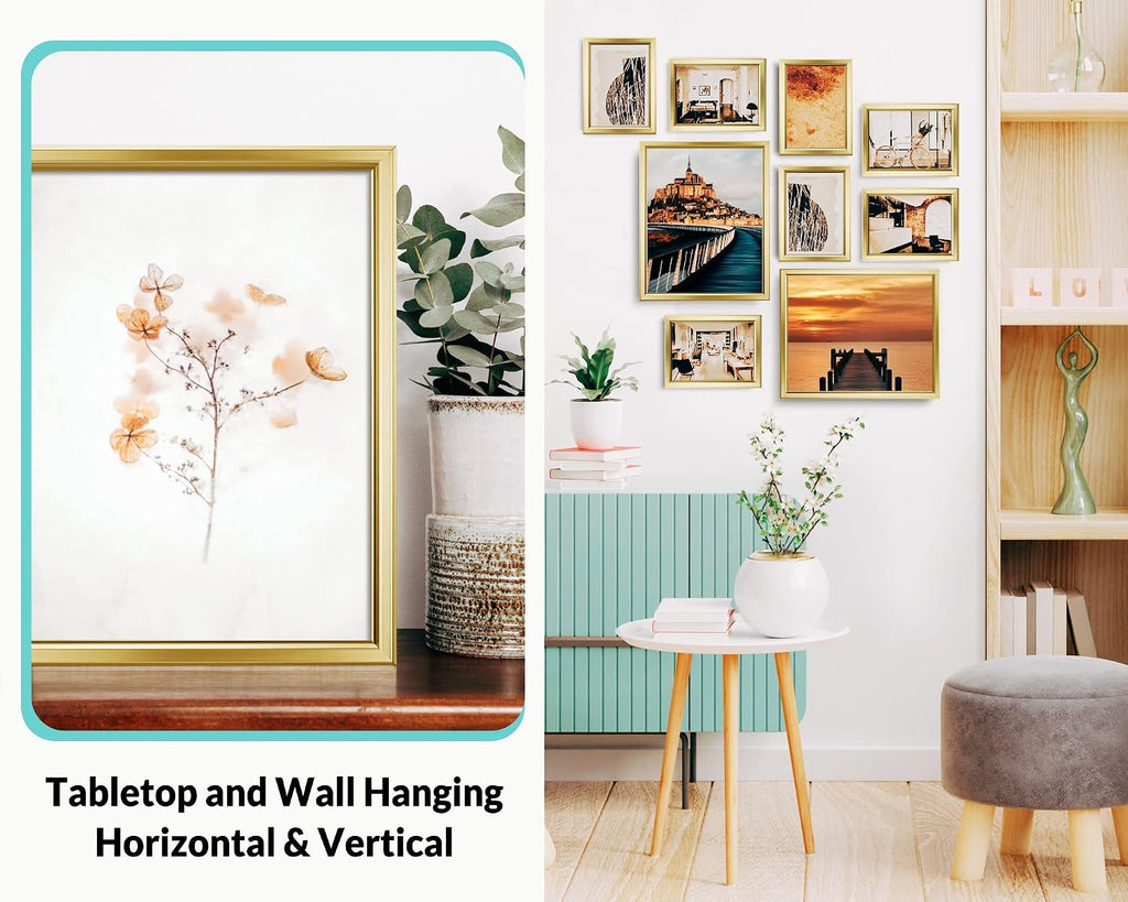8x10 Picture Frames (6 Pack, Gold) Simple Designed Photo Frame with High Definition Glass for Wall Mount & Table Top