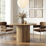 47-Inch Round Dining Table for 4-6, Modern Kitchen Table with Fluted Pedestal Base, Farmhouse Wood Dinner Furniture