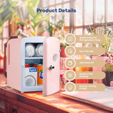 Mini Fridge with Observation Window 4-Liter Six 12 oz Cans Portable Warmer & Cooler Compact Refrigerator, 100% Eco