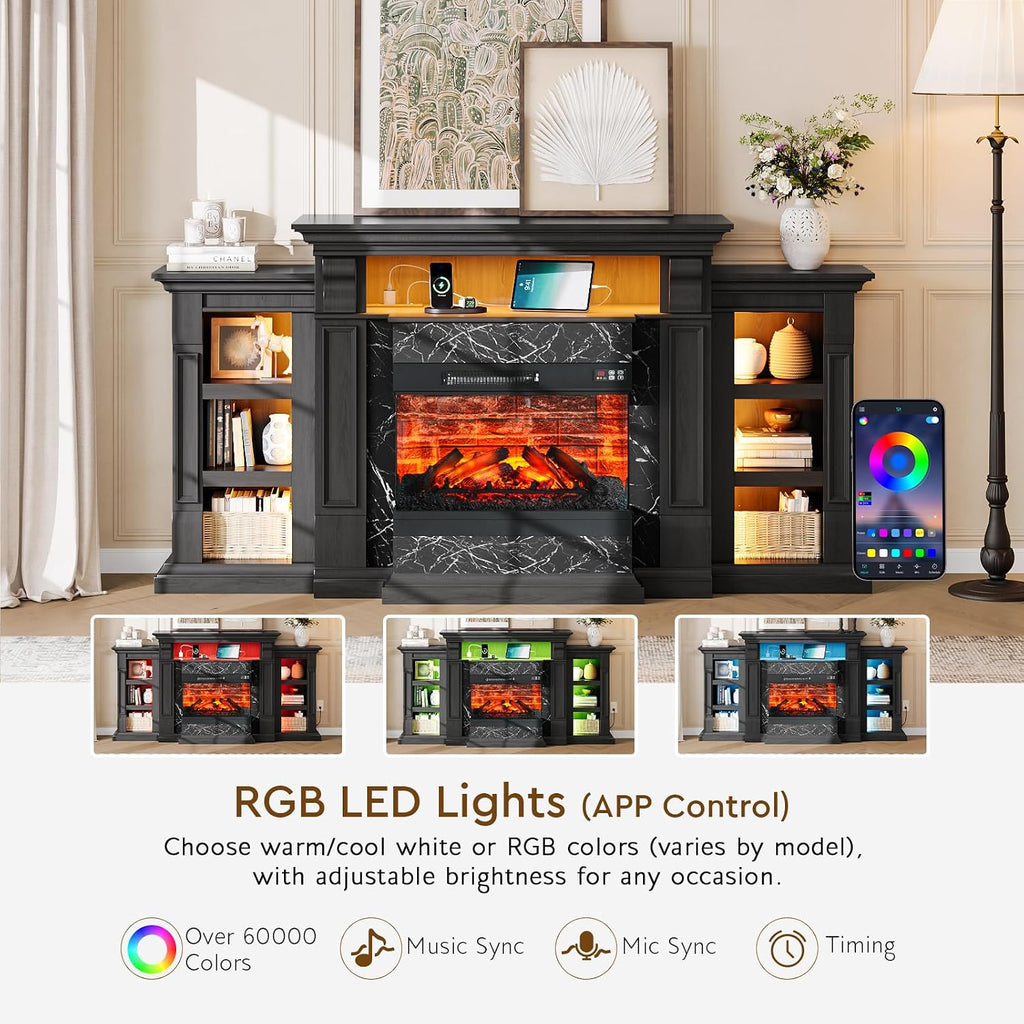 LED Electric Fireplace TV Stand with Outlet, 72'' Fireplace Mantel for TVs up to 80''