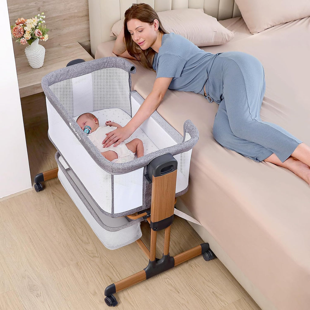 3-in-1 Baby Bassinet, Rocking Baby Bassinets Bedside Sleeper, Adjustable Portable Crib for Newborn Infant with Wheels