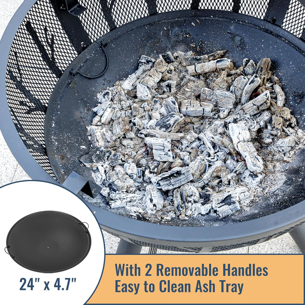 35 Inch Wood Burning Fire Pit with BBQ Grill