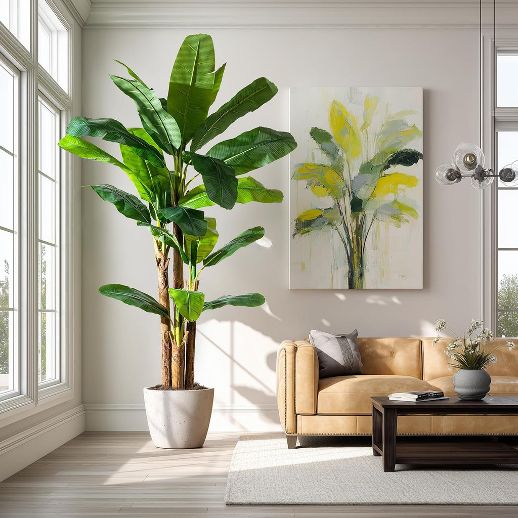 Banana Tree 8.2ft, Faux Tropical Palm Tree Plant with Realistic Leaves, Low Maintenance Indoor Outdoor Decor Porch