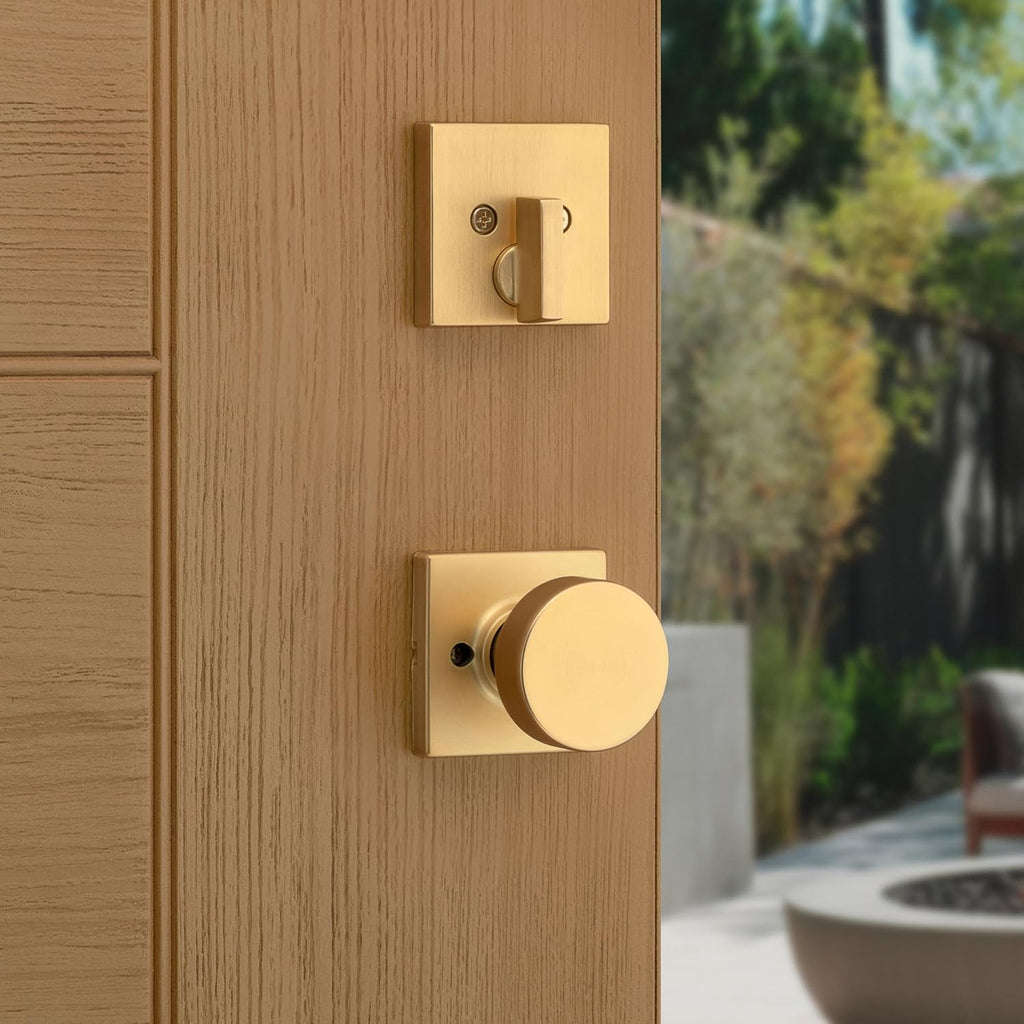 San Clemente Front Door Lock Handle and Deadbolt Set, Entry Handleset Exterior with Square Pismo Interior Door Knob - Door Handleset