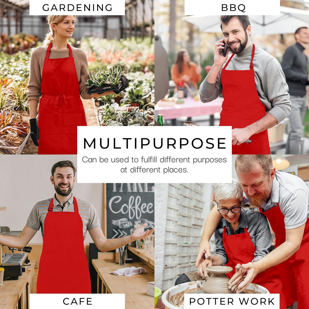 100% Cotton Cooking Apron with 3 Pockets Kitchen Chef BBQ Adjustable Bib Aprons for Women Men