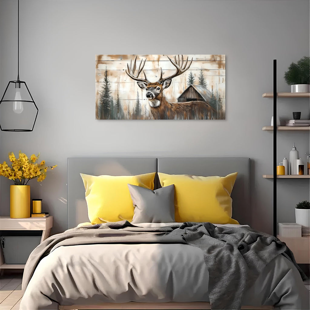 Wildlife Deer Wall Art Farmhouse Cabin Wall Decor Rustic Deer Picture Barn Wall Decor Living Room Home Decorations