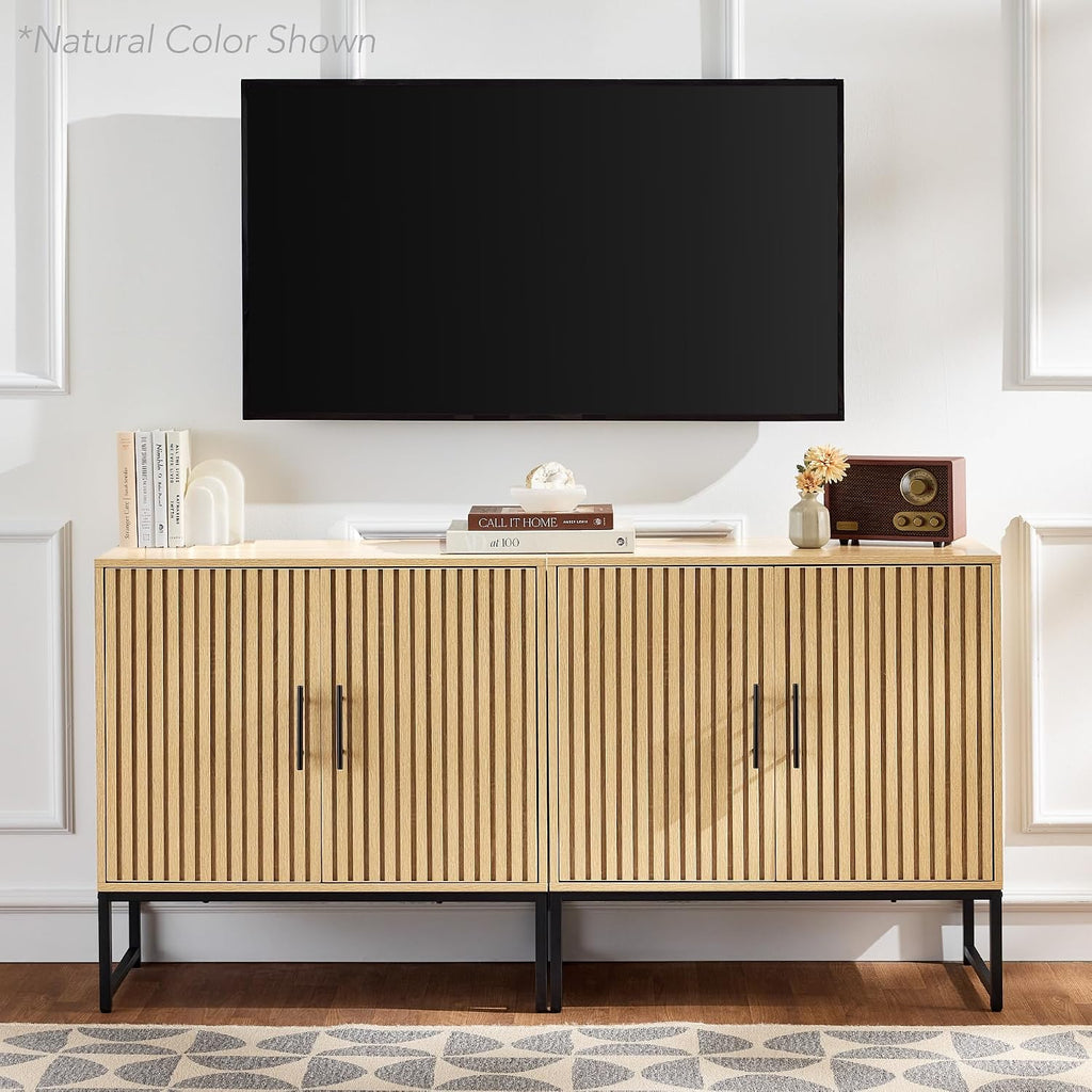 Slatted Sideboard Buffet Cabinet, Entryway Table, Accent Storage Cabinet, Console Table - Black