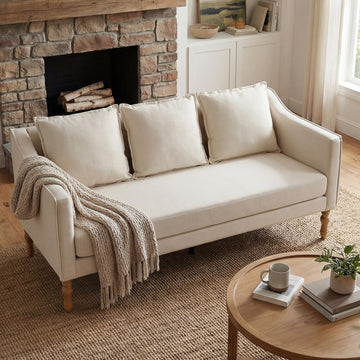 Farmhouse Couch Country Rustic Loveseat with Antique Wood Legs 63" Long Sofa with One Piece Complete Cushion Seat