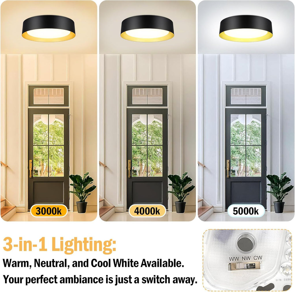 Flush Mount Ceiling Light, 13in Modern Ceiling Light 3/4/5000K | 25W Bathroom Ceiling Light Fixture, Dimmable LED