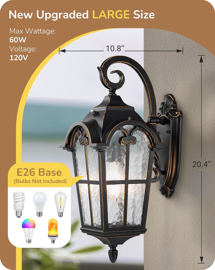 Dusk to Dawn Outdoor Wall Lights, 20.4" Large Size Exterior Lantern Fixture, Porch Lights Wall Mount, Roman Wall Lamp
