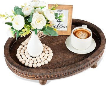 Wooden Decorative Tray for Table: 16×11.8in Wood Beaded Tray | Decor Tray for Coffee Table/Home/Living Room/Bathroom