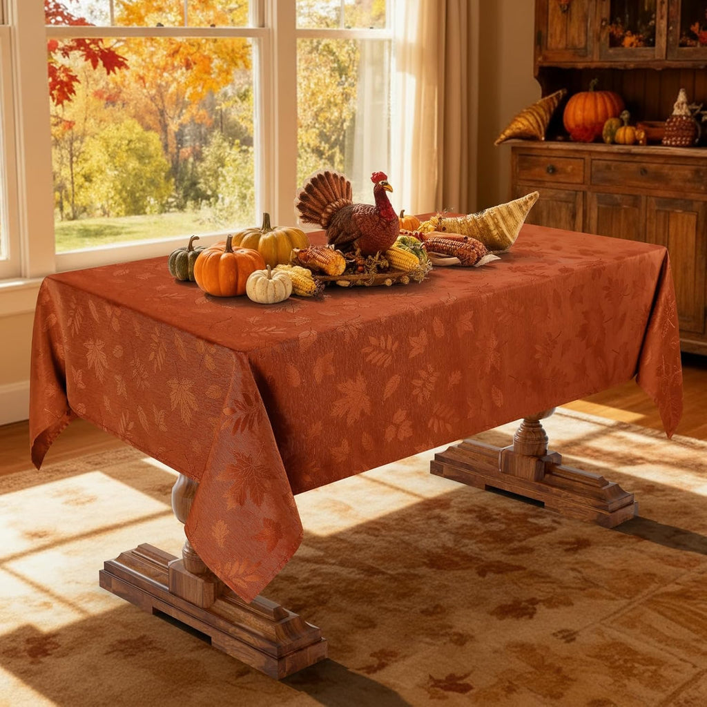 Rectangle Tablecloth, 60x84 Inch Waterproof Damask Table Cloth, Leaves Patterns Fabric Jacquard Tabl