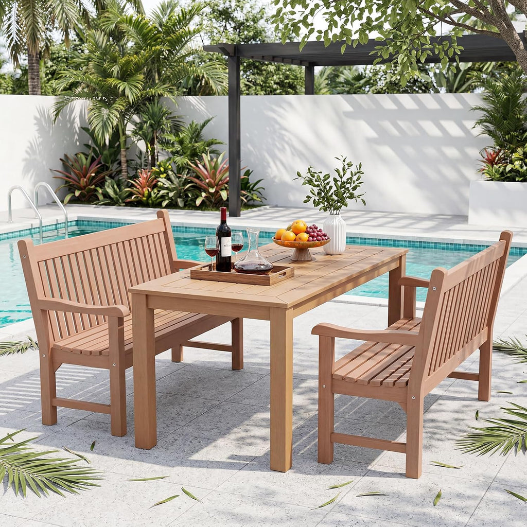 2-Person Outdoor Bench with 700 Lbs Weight Capacity, Teak | Poly Lumber Weatherproof Garden Bench Seating for Porch